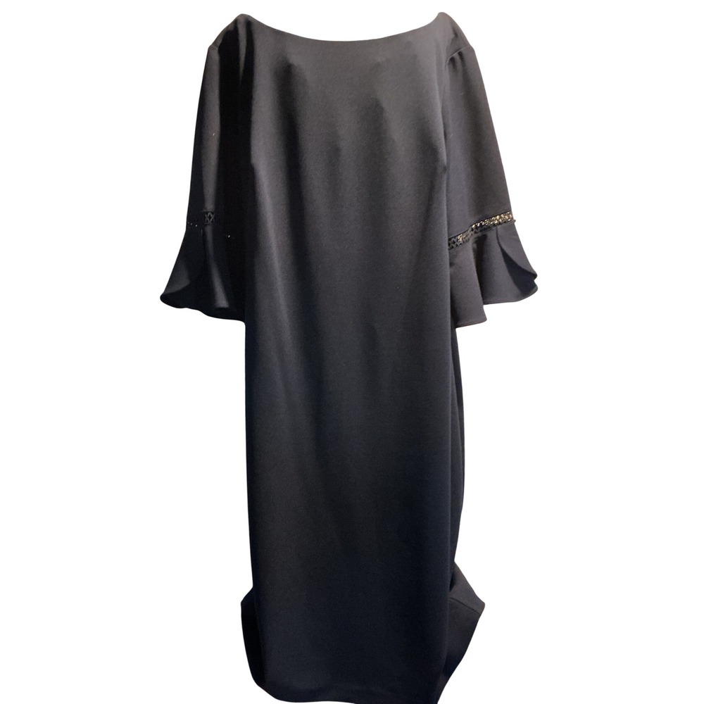 Jessica Howard Navy Blue Bell Sleeve Lattice Insert Shift Dress Size 18